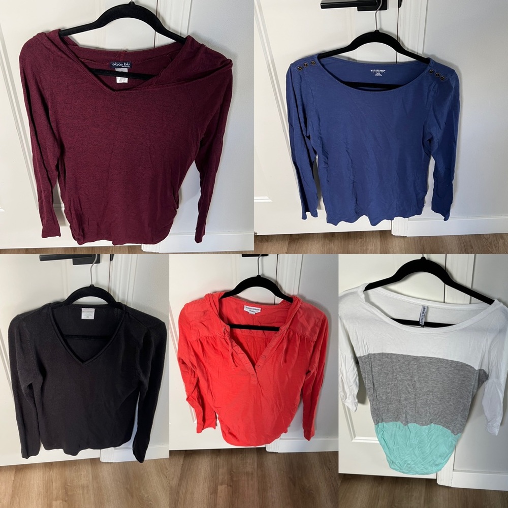 5 long sleeved MATERNITY tops! Size M lightly used